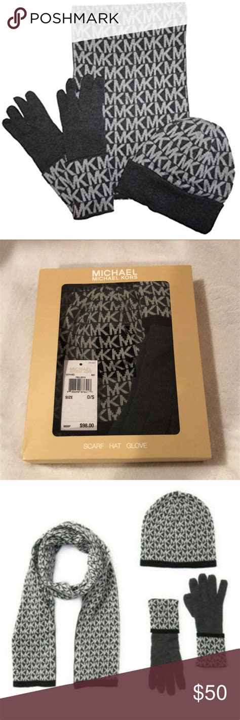 michael kors black scarf|michael kors hat and gloves.